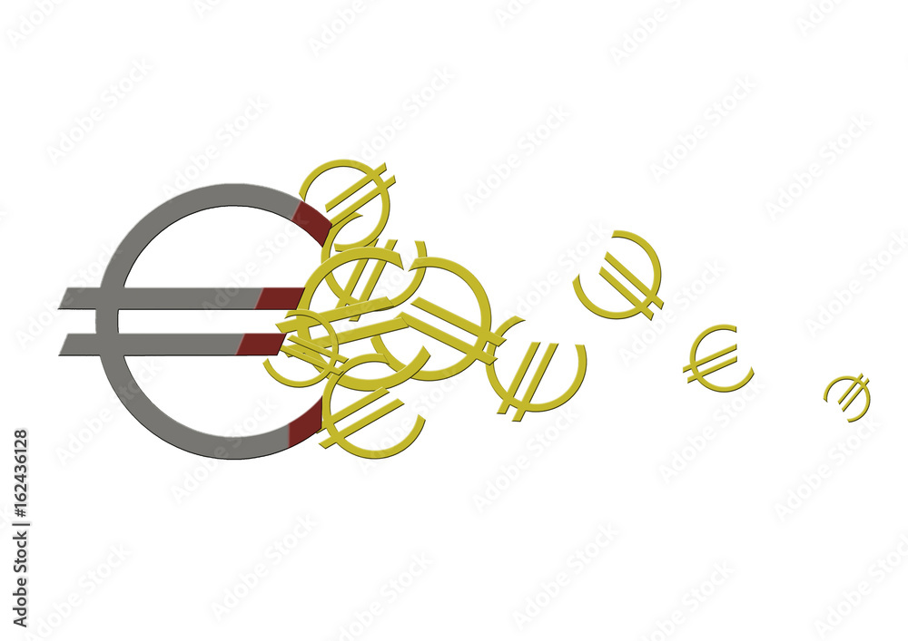 Funny illustration showing an Euro icon as a magnet attracting money Funny illustration showing an Euro icon as a magnet attracting money