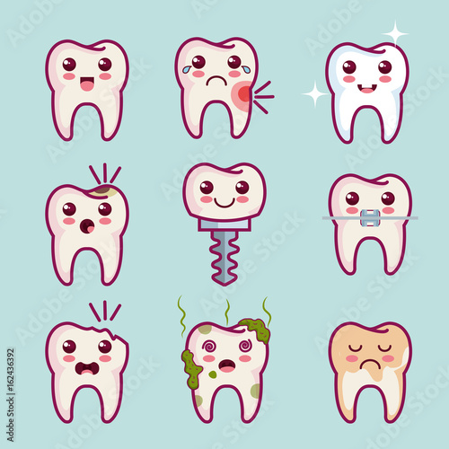 Kawaii teeth set over light background vector illustration