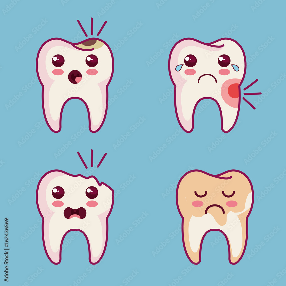 Kawaii sick teeth set over blue background vector illustration Kawaii sick teeth set over blue background vector illustration