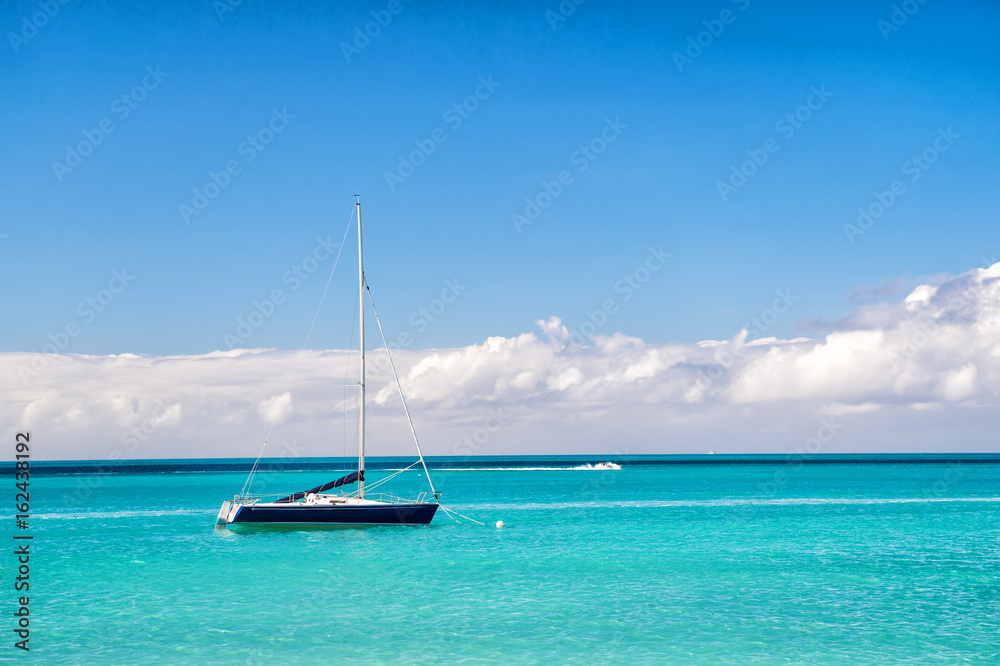 yacht boat at Exotic beautiful marine beach of Antigua St. Johns