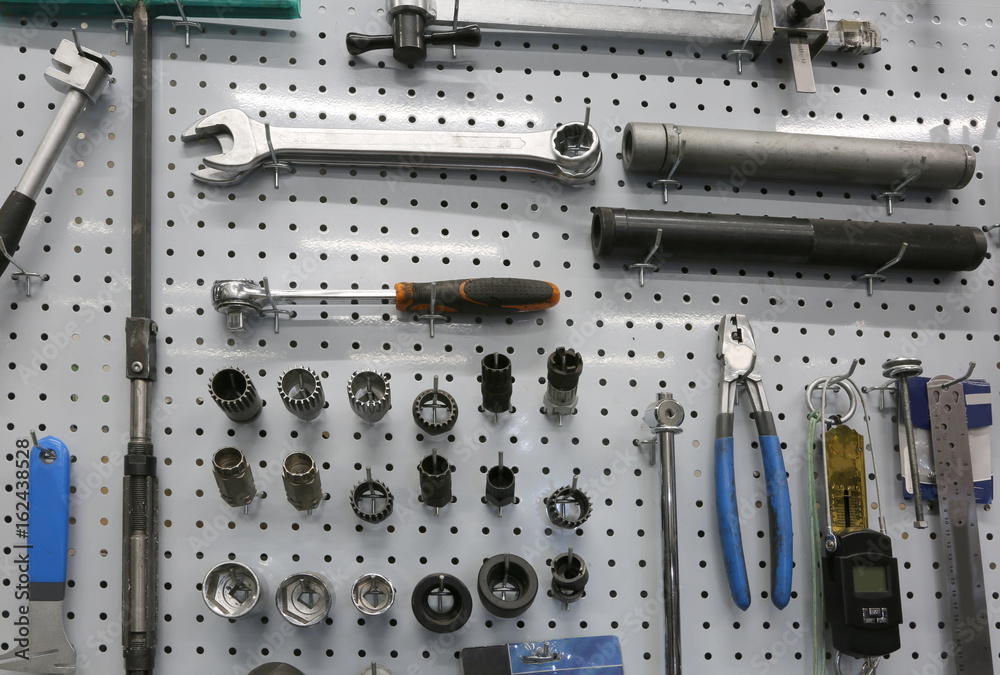Many tools in the mechanical workshop specializing in bicycle re Many tools in the mechanical workshop specializing in bicycle re