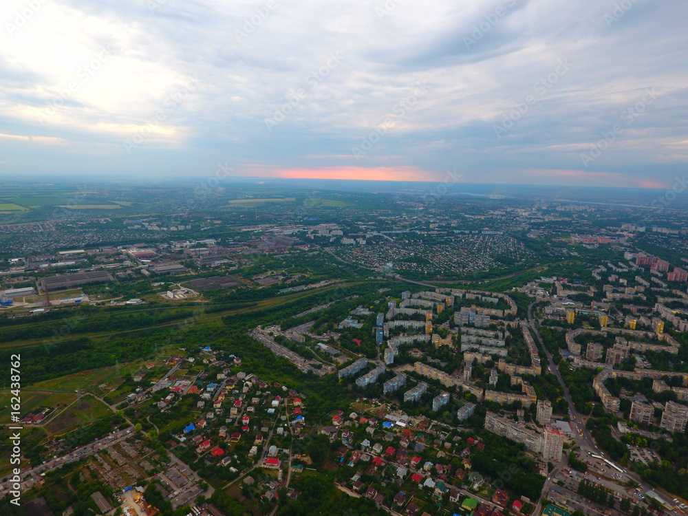 Aerial view. Houses and roads in the city Dnepr, Ukraine.