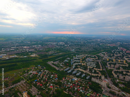 Aerial view. Houses and roads in the city Dnepr  Ukraine.