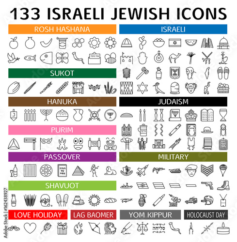 Obraz na plátne Complete Jewish and Israeli icons set – Vector format with flat design