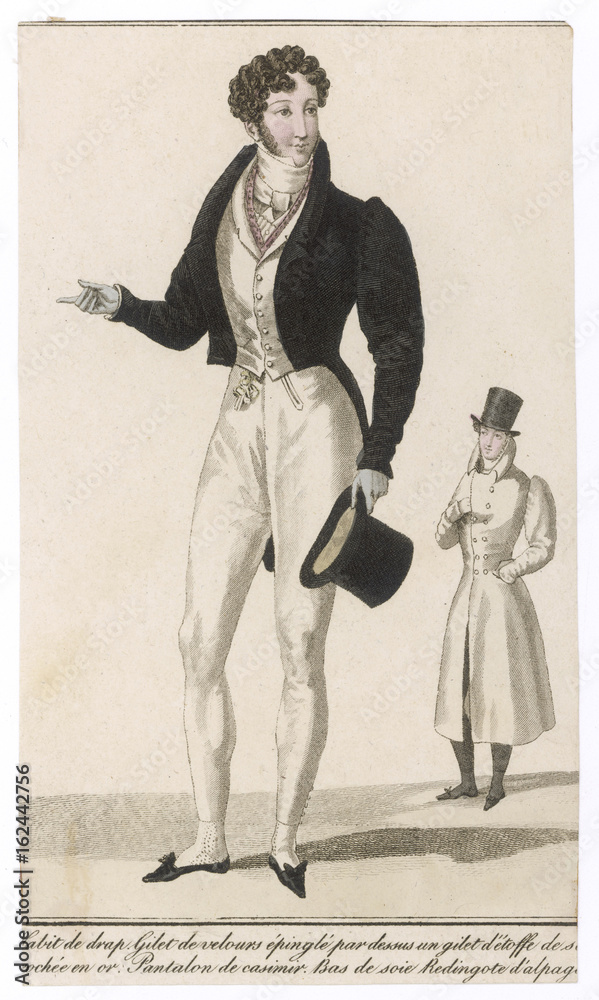 Fototapeta premium Man ewaring evening dress fashion 1826. Date: 1826
