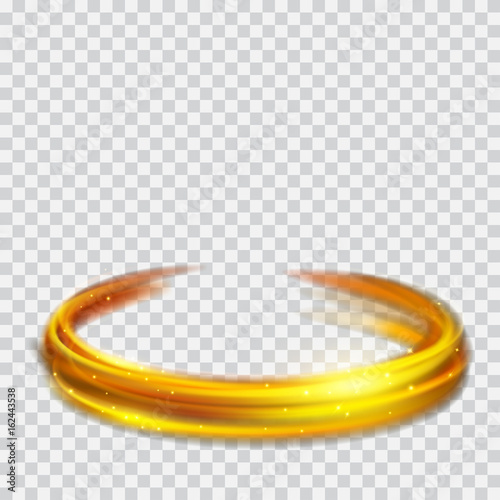 Golden glowing fire rings with glitters. Transparency only in vector format