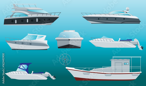 Set of sea of yachts and boats. Vector