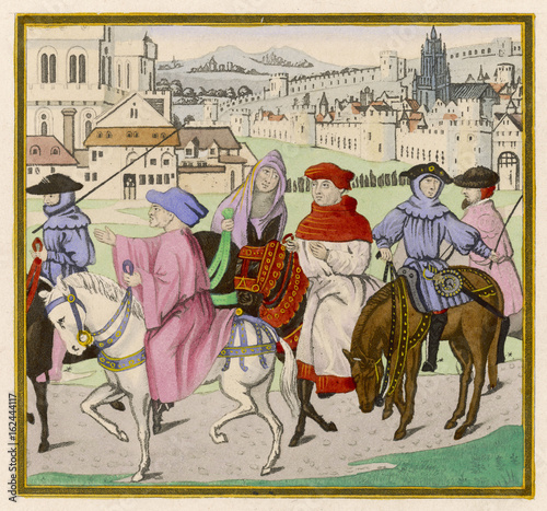 Canterbury Pilgrims on the road   . Date: circa 1387