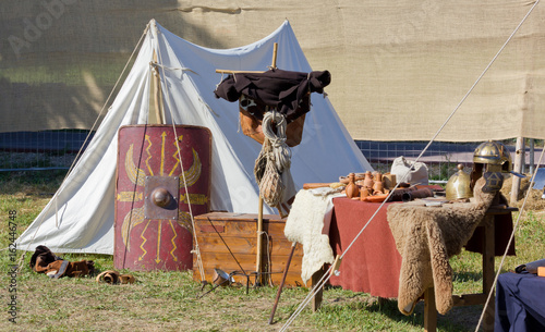 Quadro su tela Tent in a Roman Encampment at a Historical Reenactment