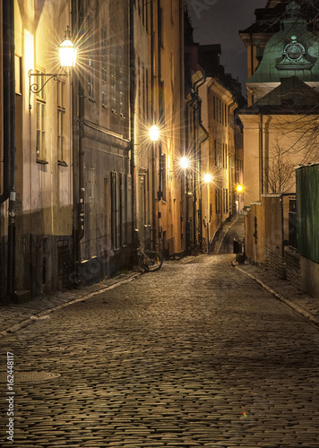 Narrow street in the old part of Stockholm  Sweden