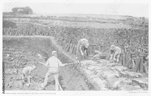 Family gathering peat  County Cork  Ireland. Date: circa 1890