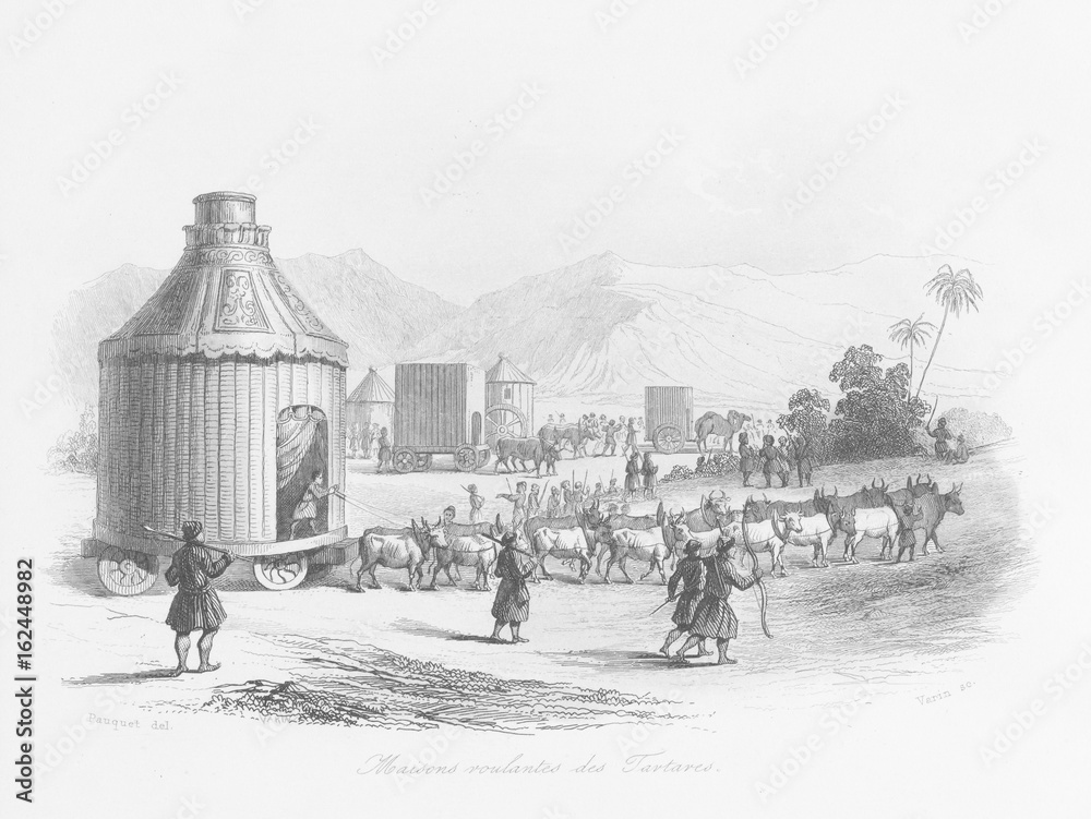 Wheeled tents of the Tartars or Tatars  Russia. Date: 1846