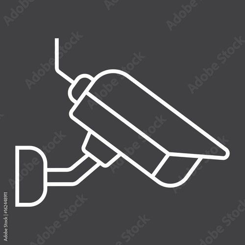 Surveilance camera line icon, security and cctv, vector graphics, a linear pattern on a black background, eps 10.