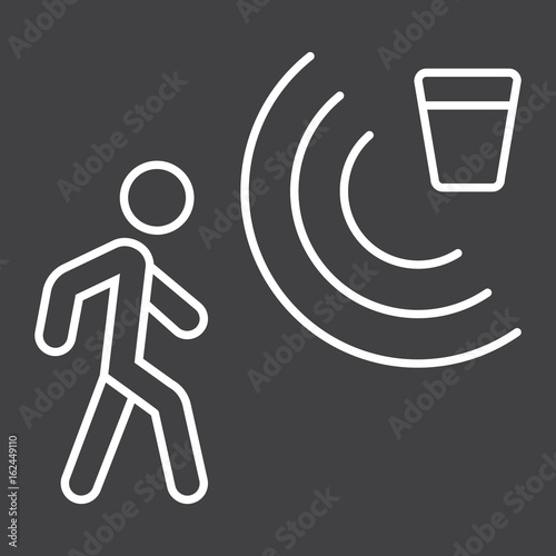 Motion detector line icon, security and guard, vector graphics, a linear pattern on a black background, eps 10.