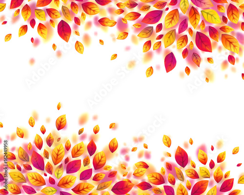Red autumn fall leaves vector frame on white background