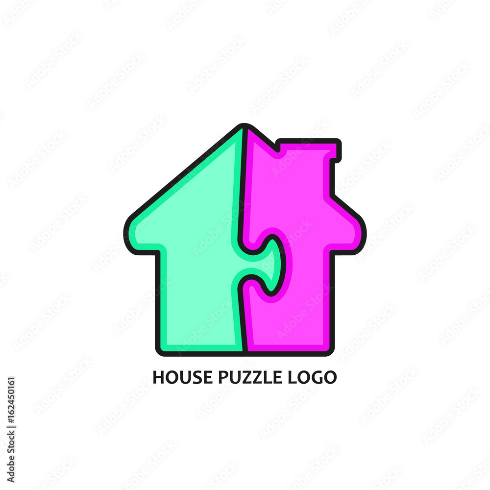 Puzzle house vector logo icon isolated on white Puzzle house vector logo icon isolated on white