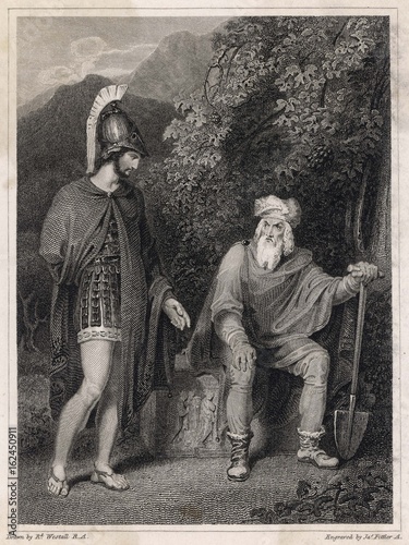 Odysseus visiting his father  Laertes