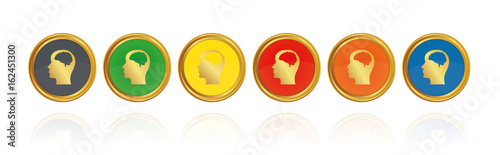 Kopf mit Gehirn - Intelligenz - Goldene Buttons