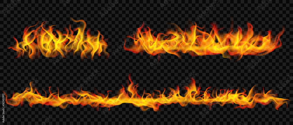 Long horizontal fire flame. Transparency only in vector format - obrazy, fototapety, plakaty 