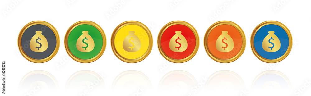 Geldsack mit Dollar Zeichen - Goldene Buttons Geldsack mit Dollar Zeichen - Goldene Buttons