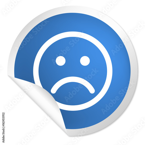 runder Sticker blau - Smiley traurig