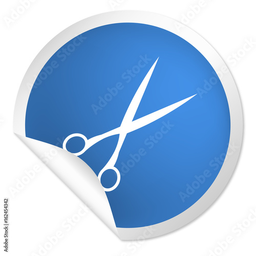 runder Sticker blau - Schere