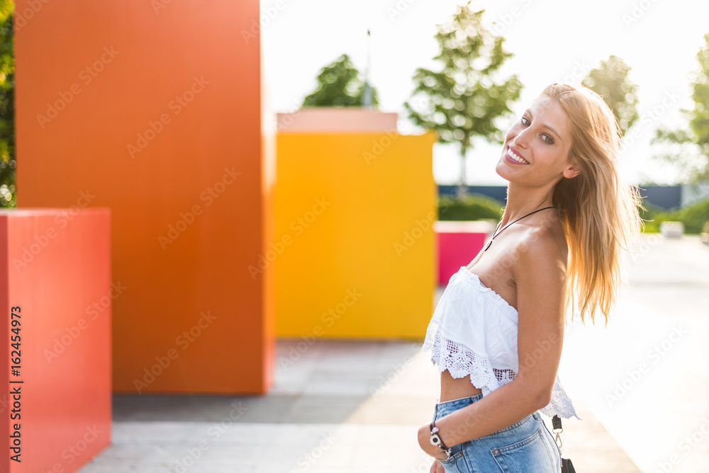 happy beautiful blonde woman smiling looking at the camera and posing happy beautiful blonde woman smiling looking at the camera and posing