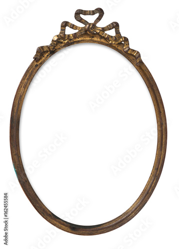 small oval blank golden picture /photo frame isolated on a white background