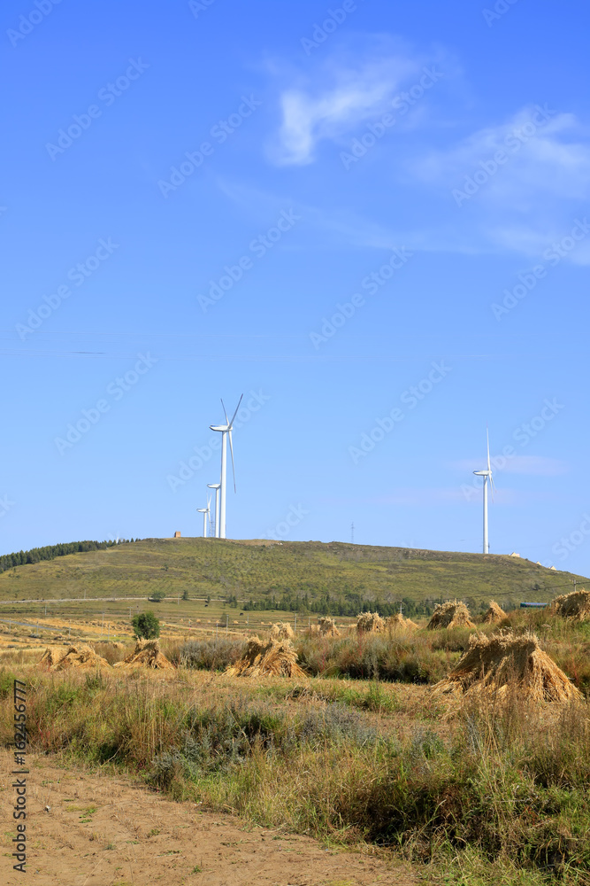 Autumn terraces and wind turbines Autumn terraces and wind turbines