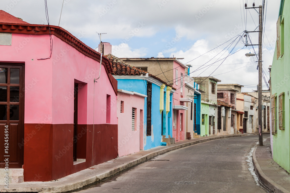 Colorful houses in the center of Camaguey, Cuba