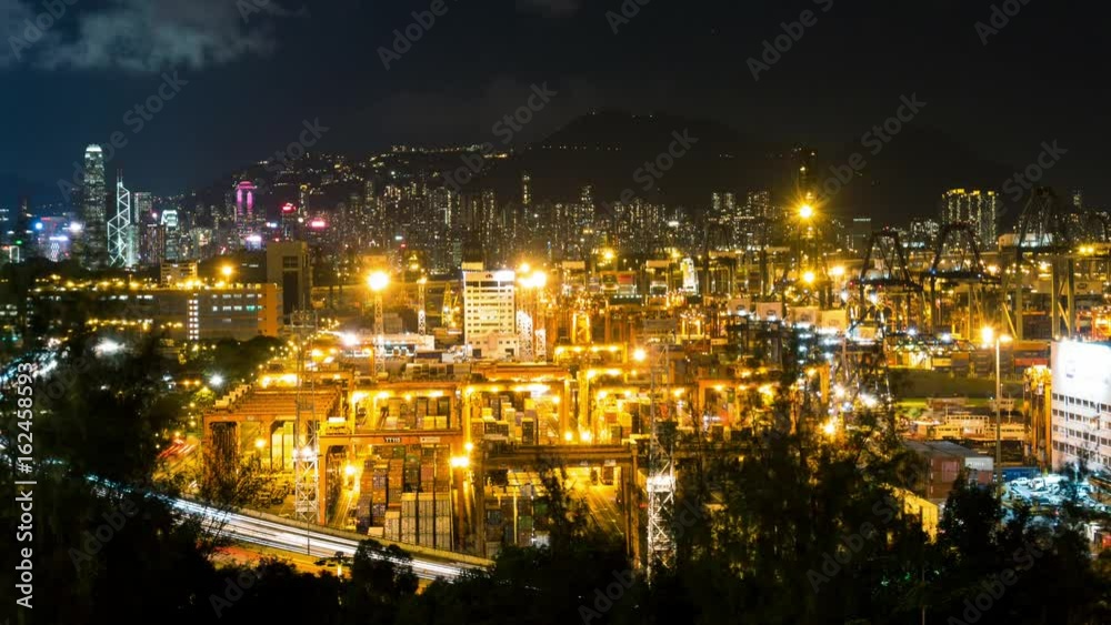 Kwai Tsing, Hong Kong, 08 June 2017 -: Time lapse of Container Terminals in Hong Kong at night Kwai Tsing, Hong Kong, 08 June 2017 -: Time lapse of Container Terminals in Hong Kong at night