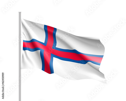 Waving flag of Faroe Islands. Illustration of Europe country flag on flagpole. Vector 3d icon isolated on white background