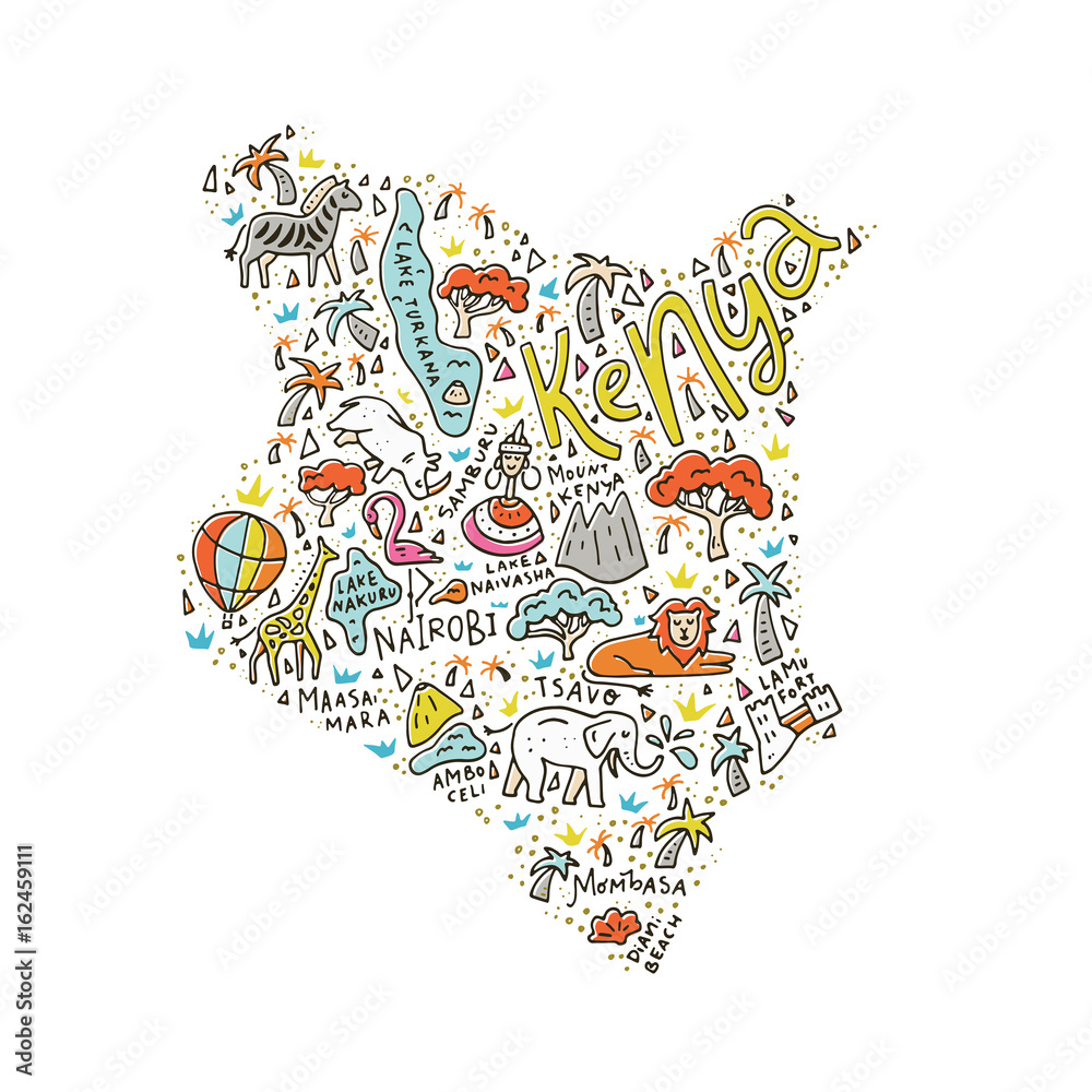 Cartoon Map Of Kenya Stock Vector Adobe Stock   1000 F 162459111 GGR8e3Wua0AdL49tqF4fX8CPXMcphgyD 