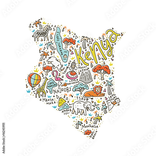Photo Cartoon Map of Kenya