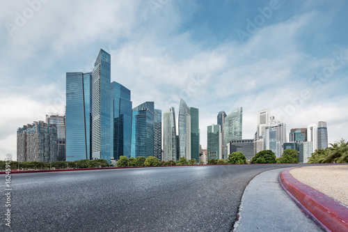 Photography empty road with modern buildings