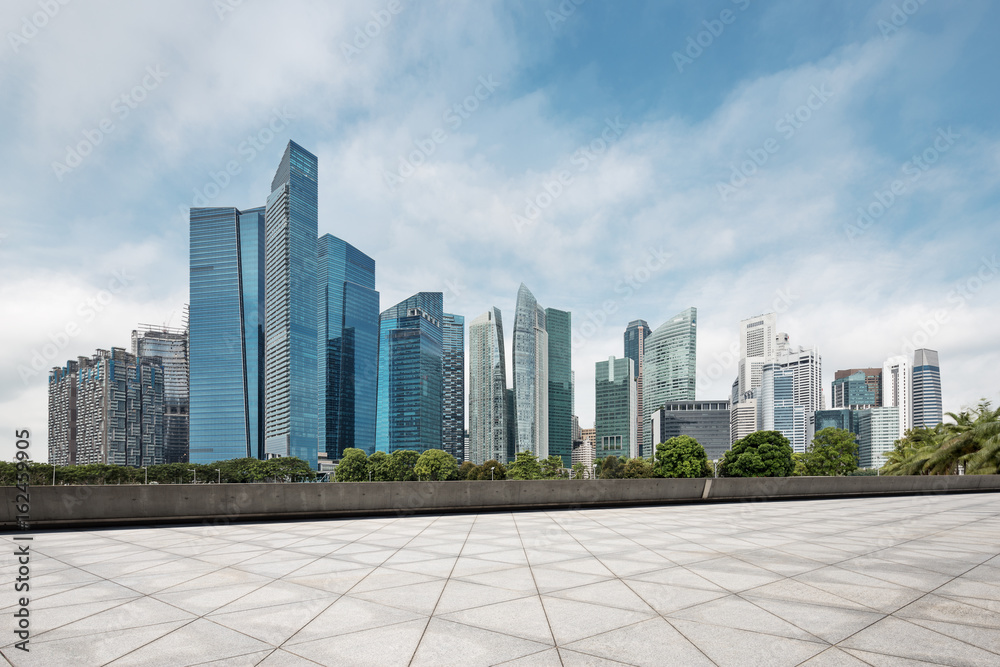 empty floor with modern buildings