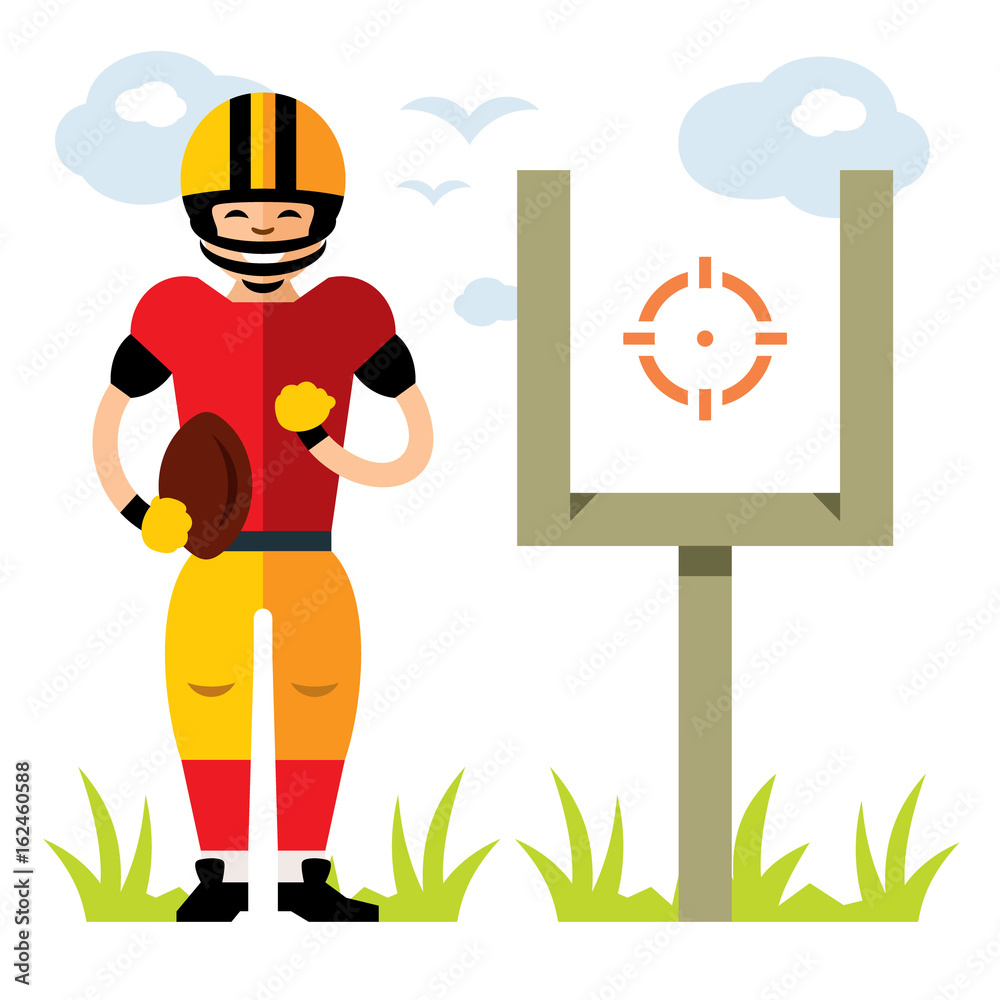 Vector American football player. Flat style colorful Cartoon illustration.