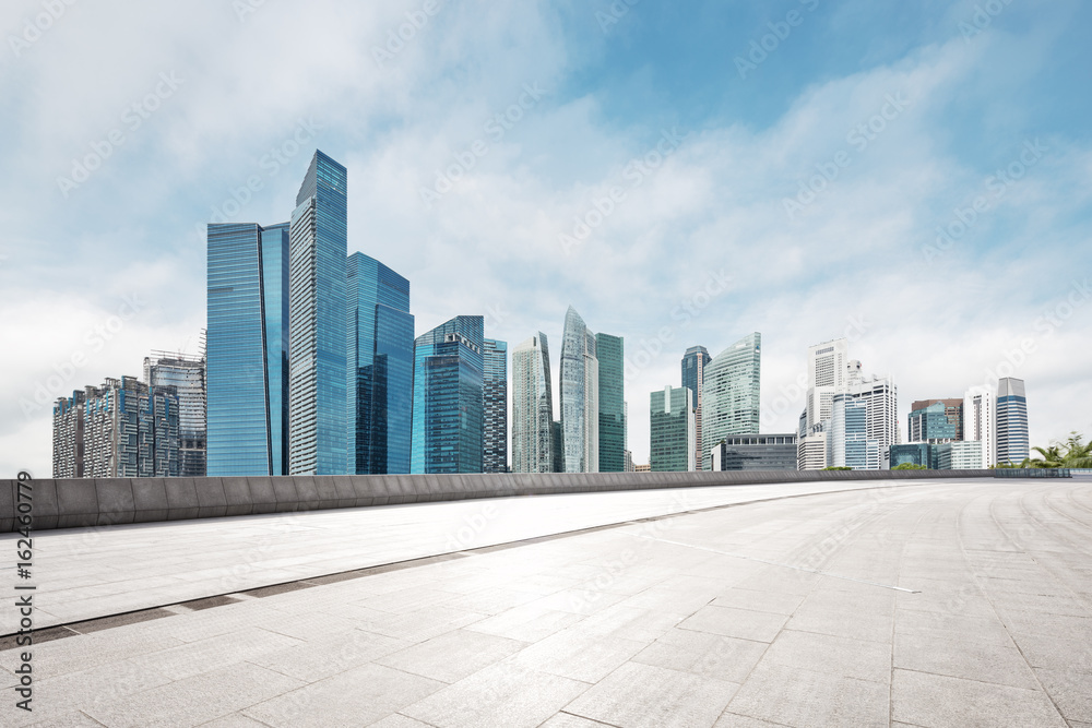 empty floor with modern buildings