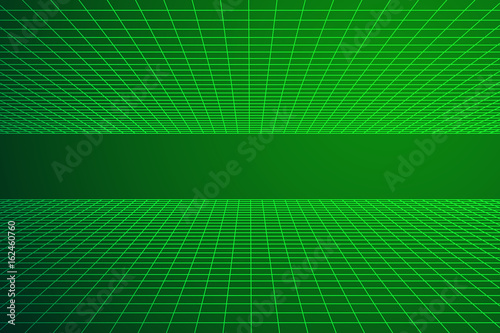 Grid plane with horizont line. Abstract background made in 80s vintage style. Vector illustration for your graphic design.