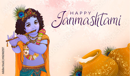 Happy Janmashtami Indian Fest Decoration Background Celebration Of Birth Of Lord Krishna Template For Flyer Logo Banner Greeting Cards Hand Drawn Vector Illustration Of Dahi Handi On Janmashtami Stock Vector Adobe
