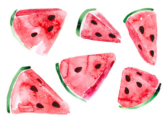 Watermelon isolated, watercolor painting on white background