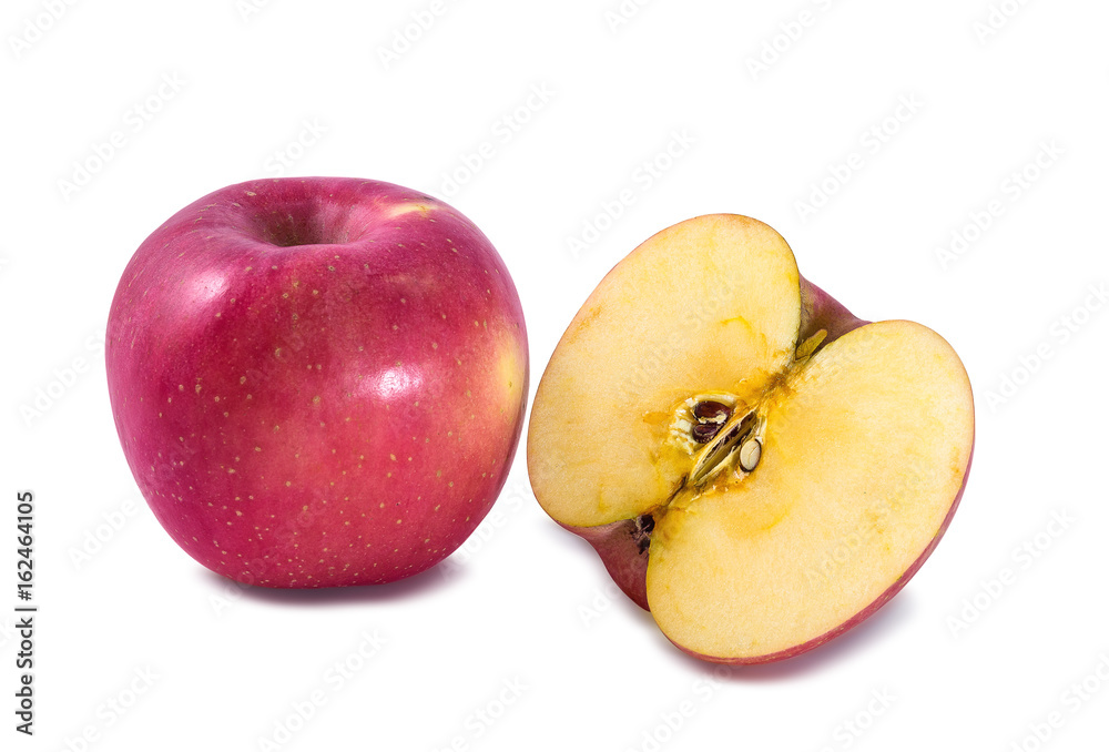 Isolated apples. Whole red apple fruit with slice (cut) isolated on white with clipping path Isolated apples. Whole red apple fruit with slice (cut) isolated on white with clipping path