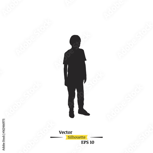 Dark silhouette of a child on a white background. Child in standing position flat vector illustration EPS 10