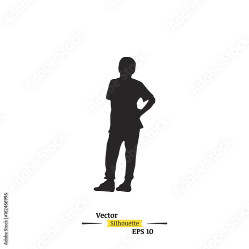 Dark silhouette of a child on a white background. Child in standing position flat vector illustration EPS 10