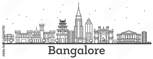 Outline Bangalore Skyline with Historic Buildings.
