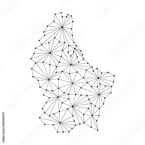 Luxembourg map of polygonal mosaic lines  rays and dots vector illustration.