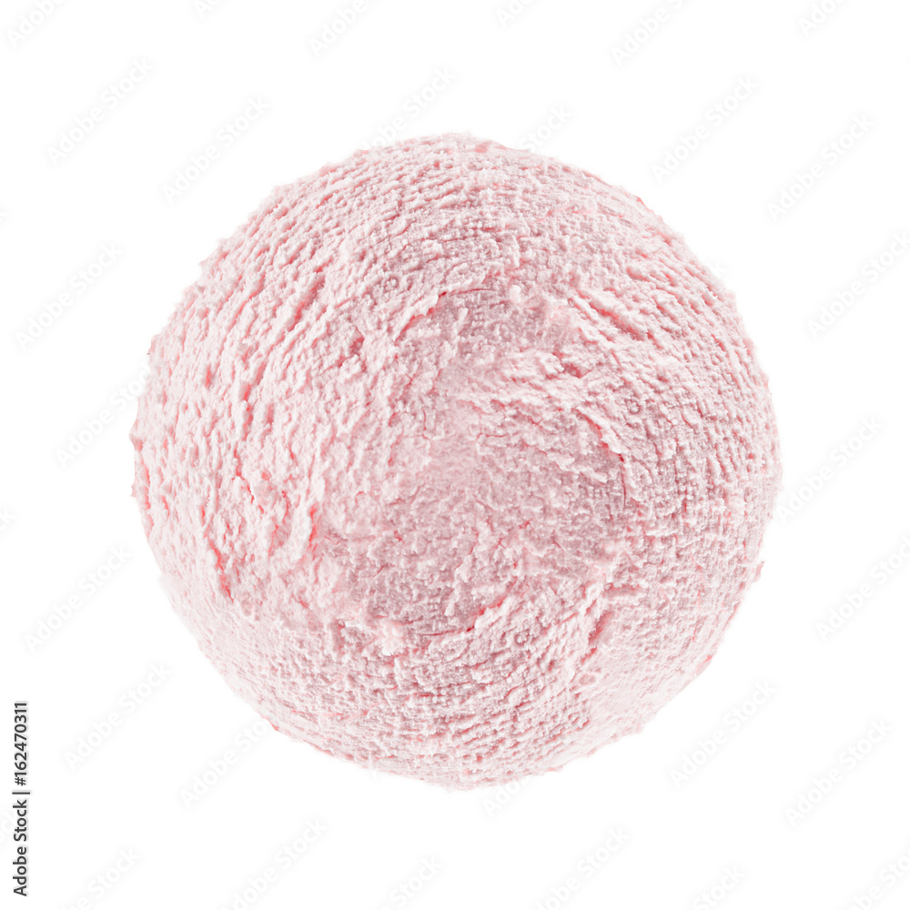Pink strawberry creamy ice cream scoop isolated on white background, closeup, texture. Pink strawberry creamy ice cream scoop isolated on white background, closeup, texture.
