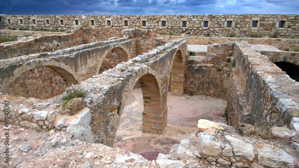 The remains of the protective fortifications in the centre of Rethymnon in Crete