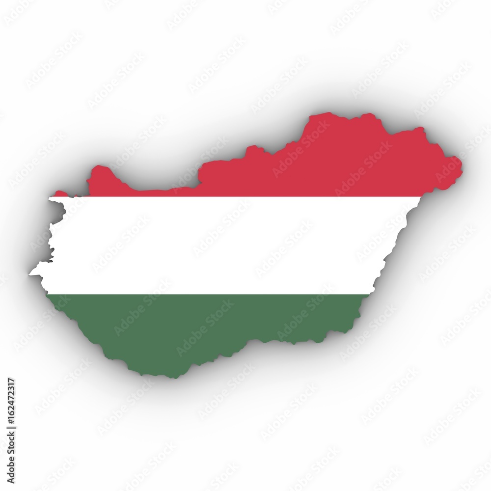 Obraz premium Hungary Map Outline with Hungarian Flag on White with Shadows 3D Illustration