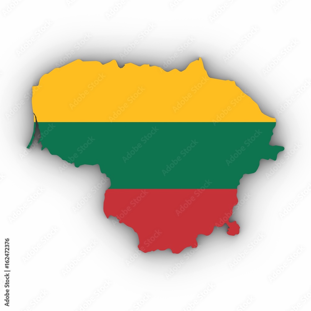Lithuania Map Outline with Lithuanian Flag on White with Shadows 3D Illustration Lithuania Map Outline with Lithuanian Flag on White with Shadows 3D Illustration